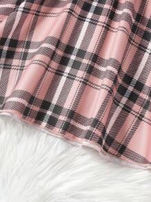 SHEIN Elladie kids 年輕女孩格子荷葉邊袖蝴蝶結前 2 合 1 連身裙 - 粉色 - 查看 6