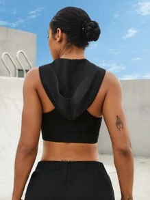 Gameset SHEIN Sport Women's Solid Color Cropped Hooded Sports Bra