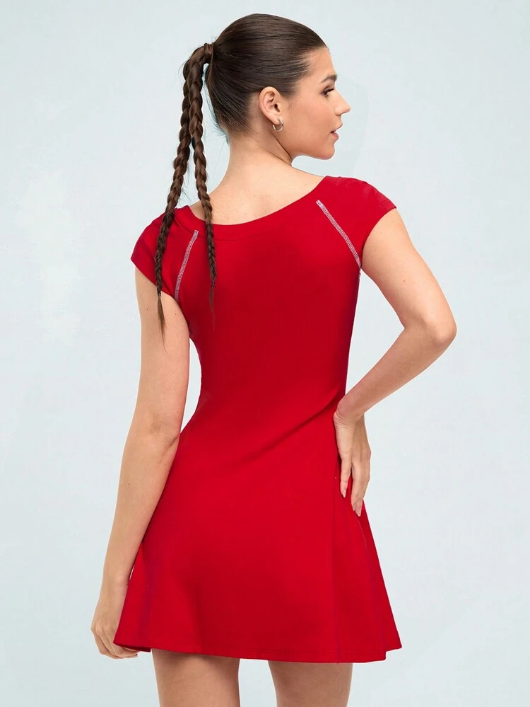 Simple Sports Color Block Casual A-Line Dress