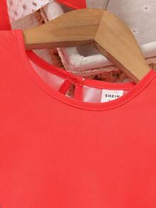 SHEIN Vestido rojo con estampado de flamenco y flores para niña con sombrero - Rojo - Ver 5