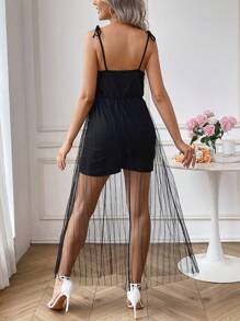 SHEIN Maternity Knotted Strap Mesh Jumpsuit - Black - View 2
