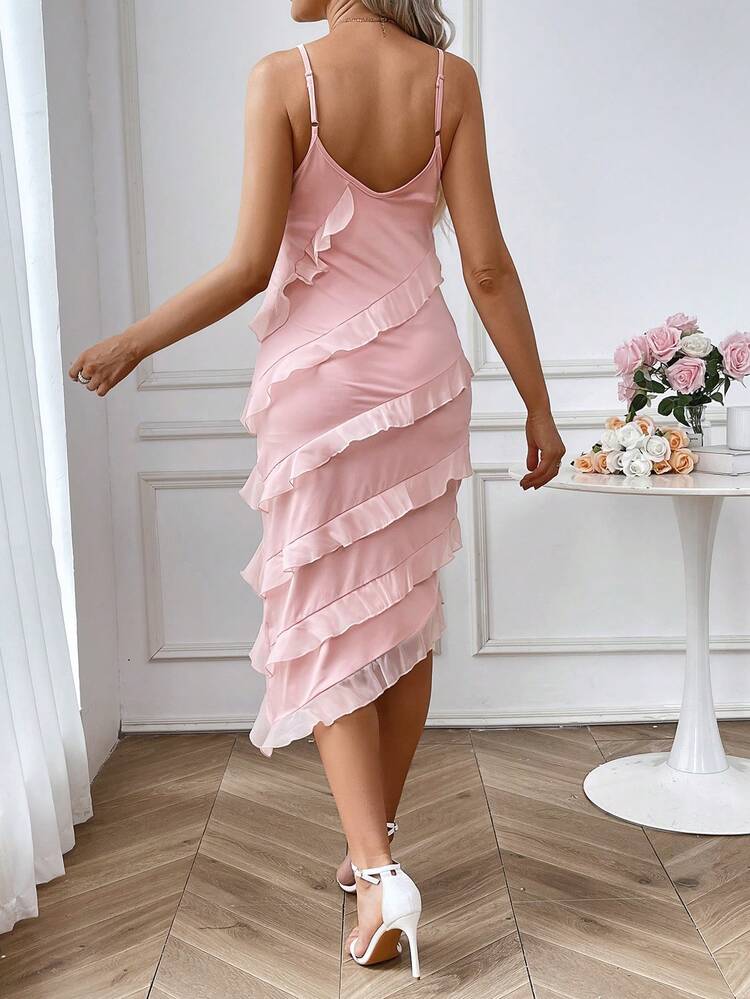 Maternity Ruffle Trim Spliced Spaghetti Strap Dress
