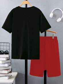 Teen Boy Letter & Number Printed Short Sleeve T-Shirt And Shorts - Black - View 2