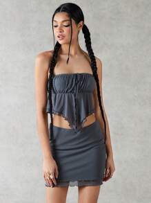 Forever 21 Women's Solid Color Strapless Top And Skirt Set - Grey - View 3