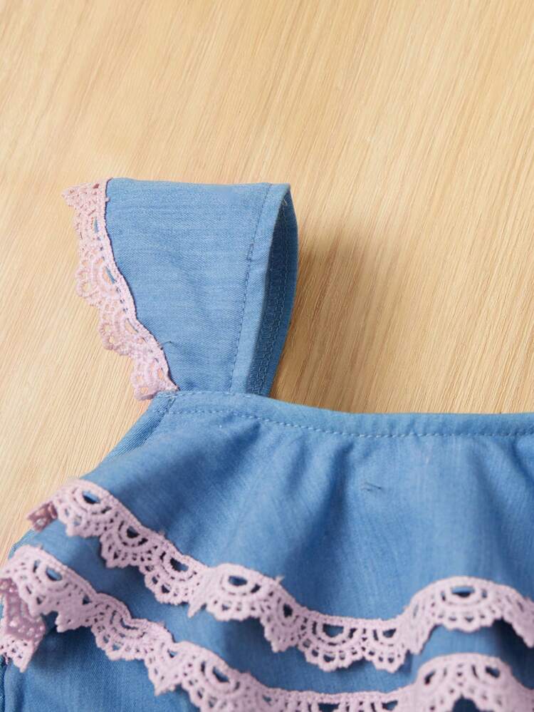 Baby Girl Casual Vacation Ruffle Trim Sleeveless Jumpsuit