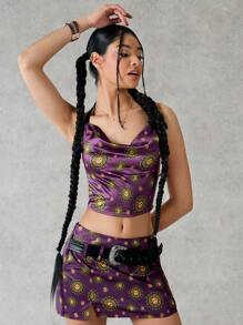 Forever 21 女式太陽面印花露背裝和裙子套裝 - 紫色 - 查看 4