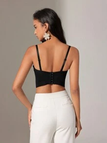 Anewsta Top De Camisola Cortada Decorado Con Diamantes De Imitación Y Patrón De Diamante