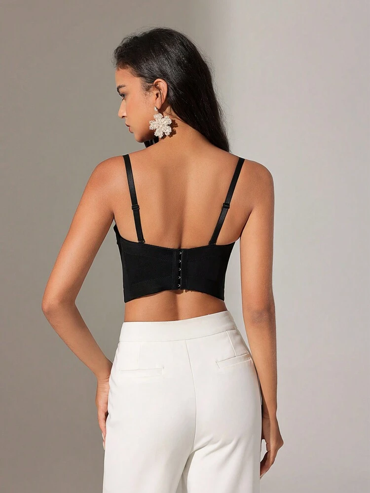 Diamond Pattern Rhinestone Decorated Cropped Camisole Top