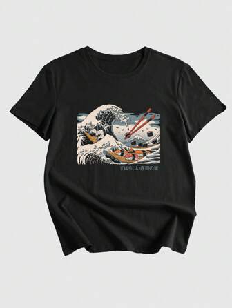 Vincenttrinidadart J-Fashion Wave & Sushi Graphic Tee