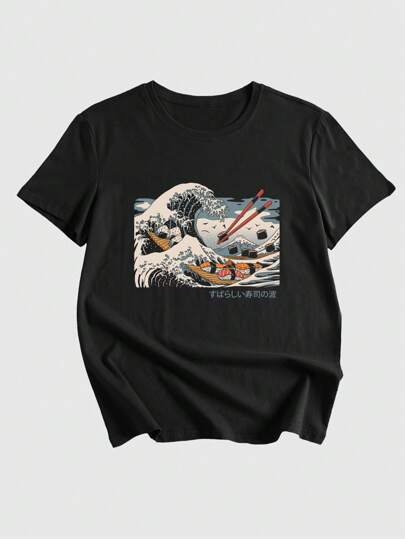 Vincenttrinidadart J-Fashion Wave & Sushi Graphic Tee