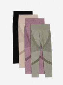 Easithlete 4pcs Color Block High Waist Seamless High Elasticity Sports Leggings - Multicolor - View 3