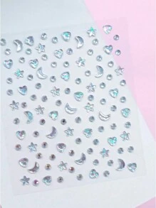 ROMWE Fairycore Sparkling Heart, Moon, Star Design Face Jewels - Multicolor - View 3