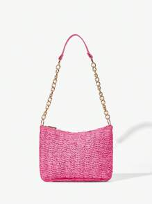 SHEIN SXY Fashionable And Simple Women's Summer Straw Woven Chain Shoulder Bag, Suitable For Ladies On Beach, Vacation Or Holiday