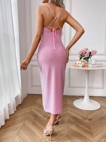 SHEIN Robe d'été pour femme enceinte à bretelles spaghetti avec encolure plongeante et fente haute à l'ourlet