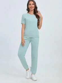 Conjunto de camiseta y pantalones de mujer para el verano - Verde - Ver 5