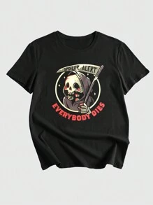 Eduely Letter Skull Graphic Tee, School - Black - View 1