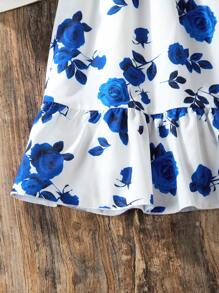 SHEIN Teenager Mädchen Set aus Wickeloberteil mit Blasenärmeln und blumigem A-Linien Rock