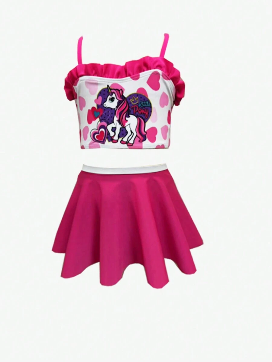 Bộ bikini in hình trái tim & kỳ lân trẻ trung đi biển mùa hè - Nhiều màu - Xem 1