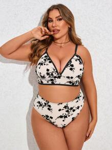 SHEIN Swim Curve Plus Size Women's Floral Printed Bikini Set Summer Beach