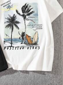 Tween Boy休閒椰樹&風景圖案圓領短袖t恤和短褲套裝,適用於夏季 - 彩色 - 查看 4