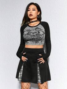 ROMWE Grunge Punk Women T-Shirts Blok Warna Halloween Casual - MultiWarna - View 6