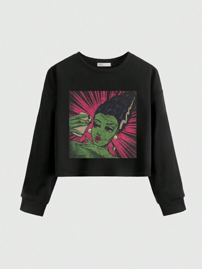 HanButVintage Sudadera corta con estampado de figura