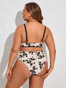 SHEIN Swim Curve Plus Size Women's Floral Printed Bikini Set Summer Beach