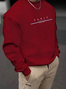 Manfinity Homme Men's Loose Fit Letter Print Drop Shoulder Sweatshirt - Burgundy - View 1