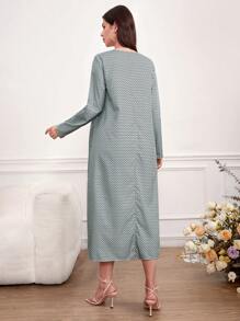 SHEIN Maternity Loose V-Neck Geometric Print Patchwork Water-Soluble Lace Dress - Multicolor - View 2