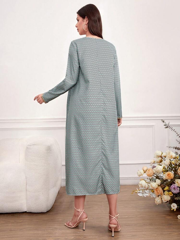 Maternity Loose V-Neck Geometric Print Patchwork Water-Soluble Lace Dress