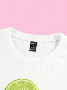 SHEIN EZwear Ladies' Lemon Print Short Sleeve T-Shirt - White - View 3
