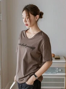 DAZY Lá thư In Ngắn tay Áo thun - màu xanh lá - Xem 3