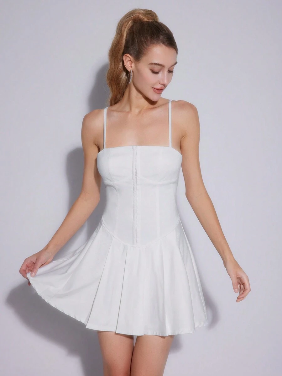 Forever 21 Women's Solid Color Pleated Cami Dress - White - View 1