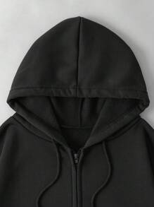 INAWLY Plus Size Hooded Sweatshirt With Letter Print And Drawstring Graduation,Back To School,Teacher Pullover Fall Winter Autumn - Black - View 5