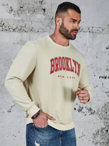 Manfinity Homme 男裝大尺碼字母印花圓領運動衫 - 杏色 - 查看 6