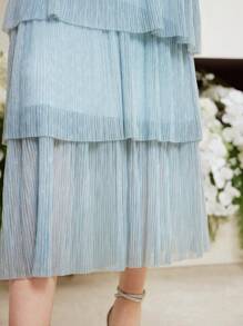 MOTF PREMIUM V-NECK FLARE SLEEVE LAYERED RUFFLE HEM DRESS,HOLIDAY PARTY BIRTHDAY FORMAL EVENING OCCASSION - Blue - View 3