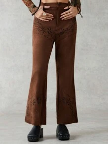 Forever 21 Pantalon Évasé De Broderie De Positionnement Pour Femmes - Tabac - Voir 1