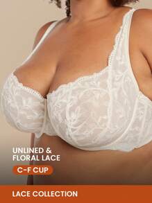 LUVLETTE Plus Sexy Lingerie Plunge Unlined Lace Bra - Beige - View 2