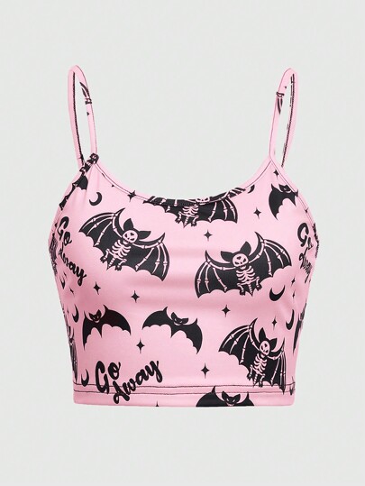 Kawaii Top de tirantes con estampado de murciélago