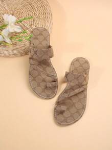 Women's Flat Sandals, Toe Ring Slide Slipper For Summer Beach - Khaki - View 5