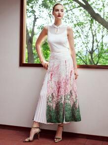 MOTF PREMIUM PLANTS PRINT PLEATED PANEL SKIRT - Multicolor - View 2