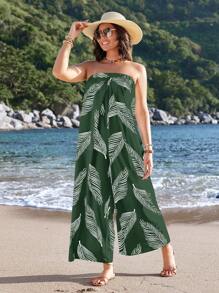 SHEIN VCAY Kích thước lớn Của phụ nữ Lông vũ In Quây Áo liền quần Đối với Kỳ nghỉ , NỮ Bãi biển mùa hè Áo liền quần - màu xanh lá - Xem 4