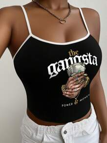 Slaydiva 休闲女士短款现金抓握性感吊带背心，适合夏季 - 黑色 - 查看 1