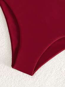 SHEIN Swim 2026春夏新款纯砖红色腰部双层面料度假比基尼泳裤 - 紅色 - 查看 5