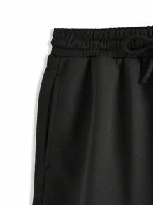 SHEIN Quần short thường ngày màu trơn rộng rãi của nghệ sĩ mùa hè, dành cho ngày lễ, kỳ nghỉ - màu đen - Xem 4