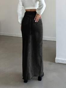 EURMUSE Váy Denim Nữ Có Khe Bên Hông - màu đen - Xem 2