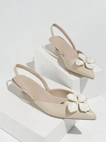 女士高跟鞋，时尚大扣女鞋，日常优雅风格，小猫跟 - 杏色 - 查看 5