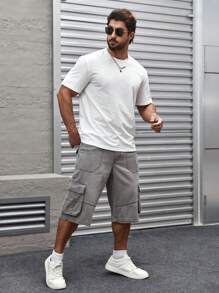 Manfinity LEGND Nam Mèo Whisker Thiết kế Cargo Quần short Denim - Màu Xám nhạt - Xem 3