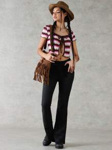 Forever 21 Pantalon Évasé De Couleur Unicolore Pour Femme Avec Texture - Noir - Voir 3