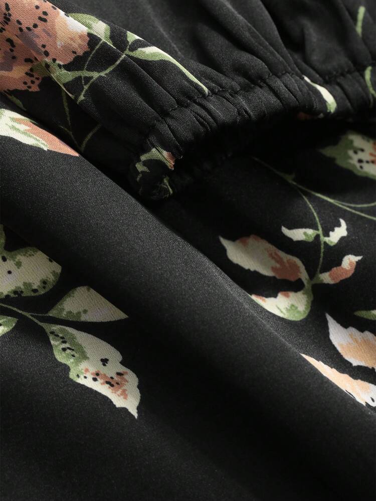 Floral Print Lantern Sleeve Women's Dress,Ruffle,Fall Dress Long Sleeve Dress Vacation Outfits Women Boho